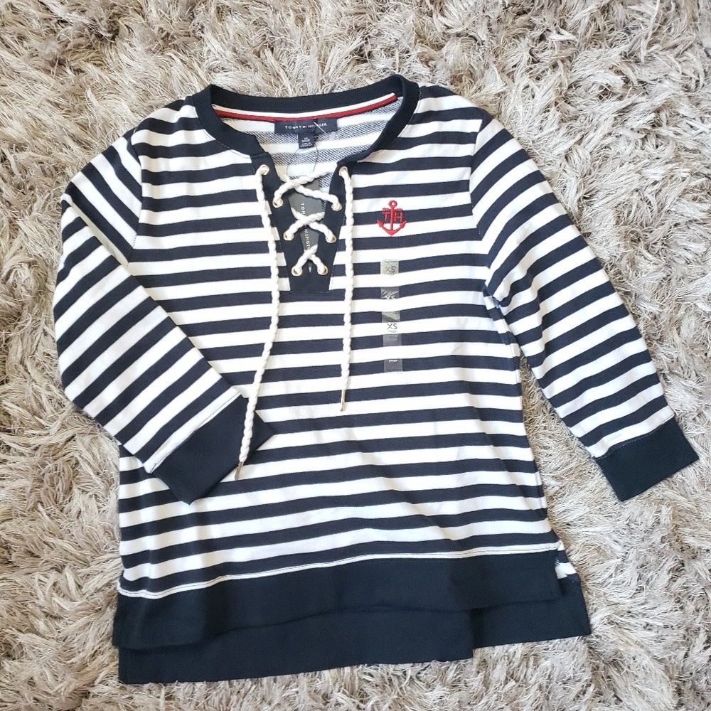 Tommy Hilfiger Lace Up Anchor Top Nautical Shirt